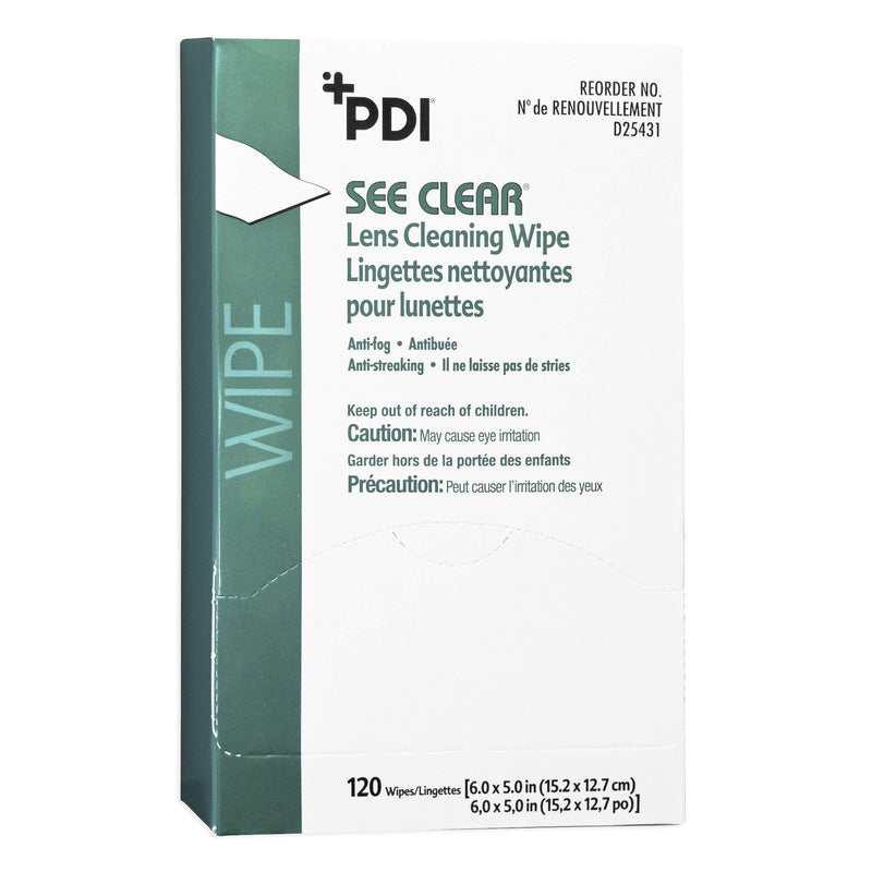 [Australia] - PDI See Clear Lens Cleaning Wipes, Non-Streaking & Anti-Static for Glasses, Eyeglasses, Loupes & Safety Eyewear, 1 Box of 120 Individually Wrapped Packets, Large 6" x 5" 