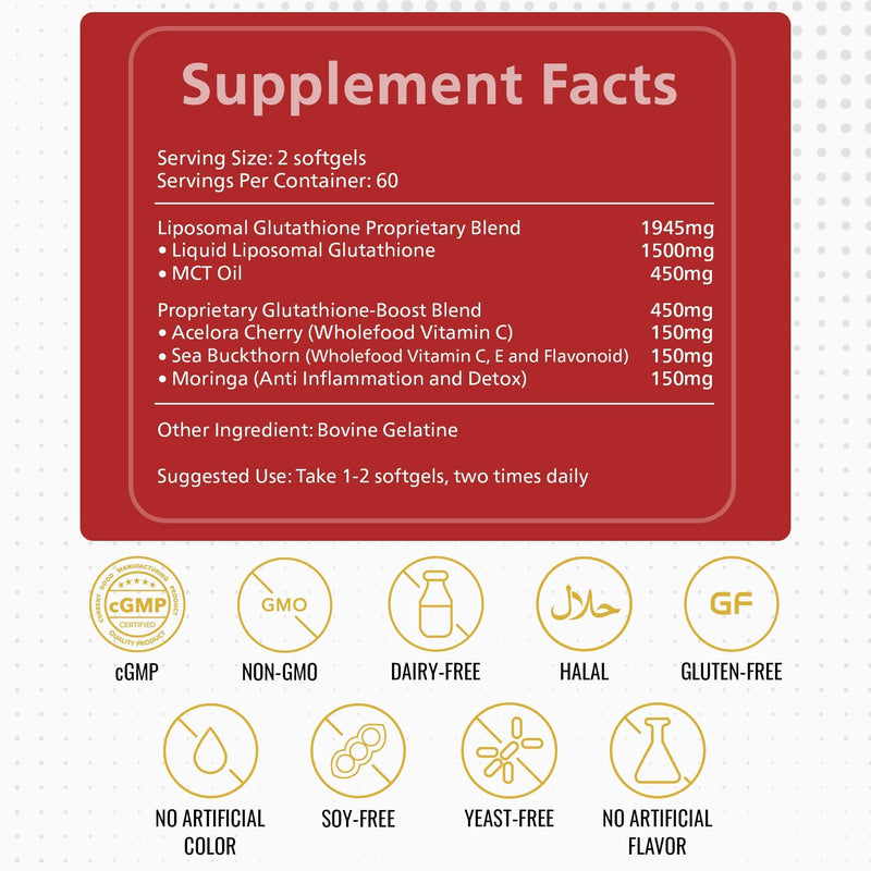 KEN Liposomal Glutathione with MCT Oil, 2400mg Blend, Vitamin C&E, Halal | Antioxidant for Cell Protection, Immune & liver support, for Energy & Skin, Non-GMO 120 softgels
