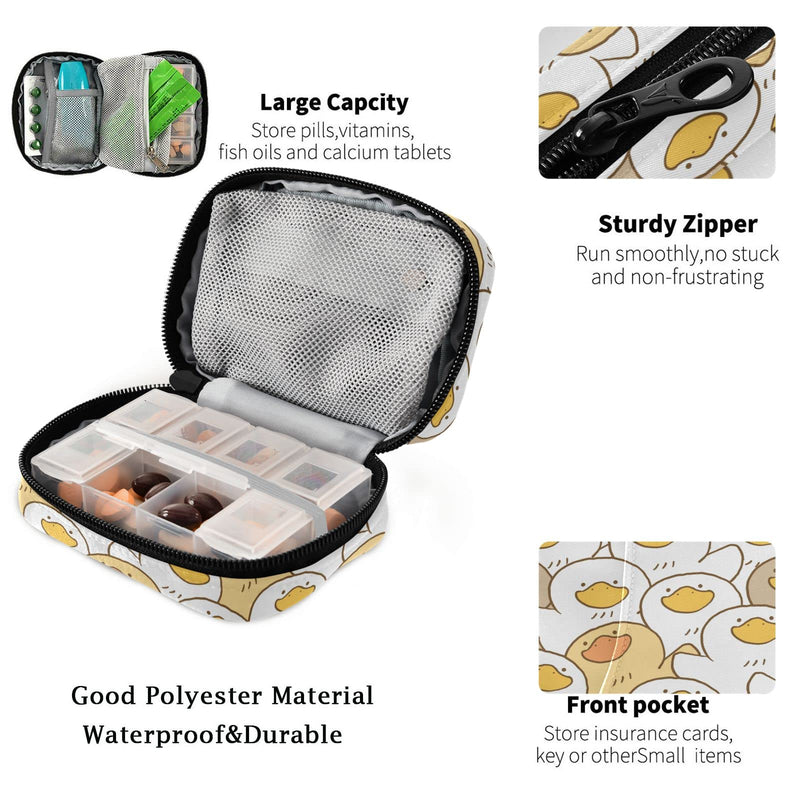 Fustylead Cute Cartoon Duck Travel Pill Organizer Case Zipper for Purse with Removable Weekly Pill Box for Medicine, Vitamin, Supplement Medicine Organizer