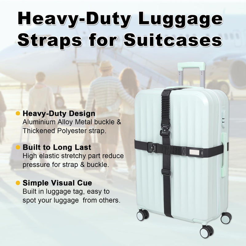 Luggage Straps for Suitcase, Add A Bag Adjustable Attachment Accessories for Connect Your 3 Luggage Together, Luggage Straps with Stretch Part, Suitcase Belt TSA Approved