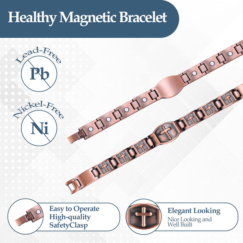 [Australia] - Pure Copper Bracelet for Men, Ultra Strength Magnetic Cross Bracelets for Men, Mens Copper Cross Bracelet, Copper Jewelry Gift with Sizing Tool 