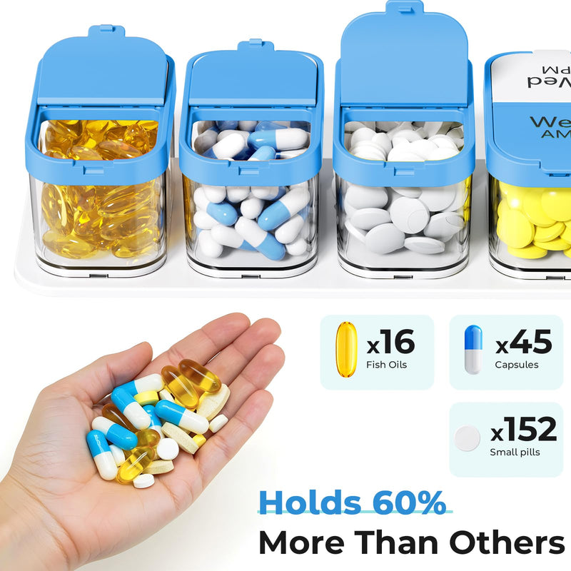 Odaro Extra Large Weekly Pill Organizer 7 Day AM PM, Blue | XL Jumbo Medicine Pill Box 2 Times A Day, Holds Daily Medicine Vitamin & Supplements, Big Font，Removable Slots, Easy Open