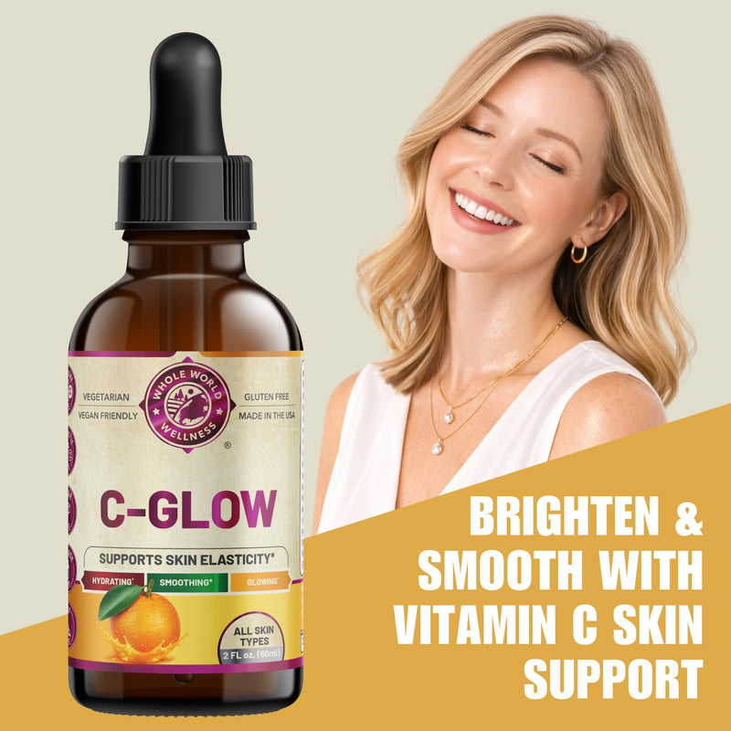 C Glow Vitamin C Liquid Serum | Supports Skin Elasticity & Hydration | Ascorbic Acid, Dandelion Extract, Vitamin E | Gluten Free, Vegan Friendly, Soy Free | Made in the USA.