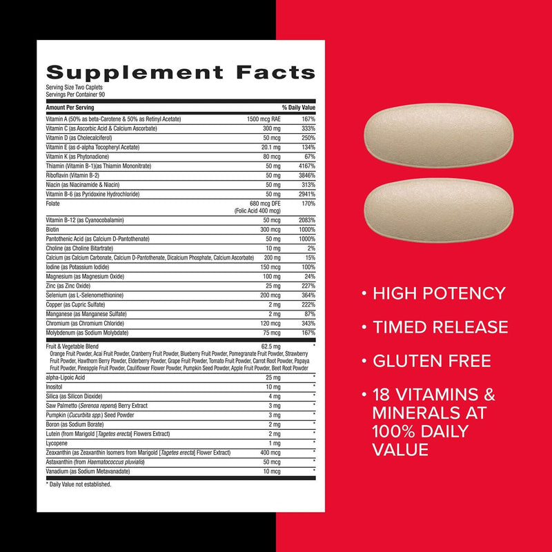 GNC Mega Men Multivitamin Caplets, Timed Release, 180 Caplets | Delivers Timed Release Vitamins and Minerals to Support Immune Health, Energy Production, Brain, and Heart Function 180 Count (Pack of 1)