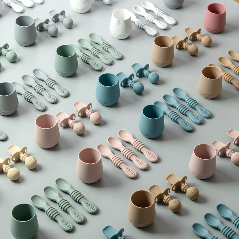 [Australia] - Silicone Baby Cups for 6-12 Months Infants - Tiny Open Cups - Training Cups for Baby Led Weaning - Set of 2 Drinking Cups Rosy 