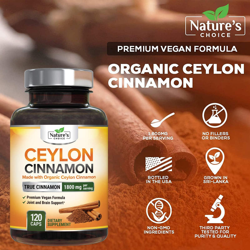 [Australia] - Ceylon Cinnamon Capsules - Certified Organic Cinnamon Pills, Non-GMO, Dairy & Gluten Free, Sri Lanka Cinnamon Powder Supplement, Vegan True Cinnamomum Vitamins, Sugar Free, 120 Count Cinnamon Capsules 120 Count (Pack of 1) 