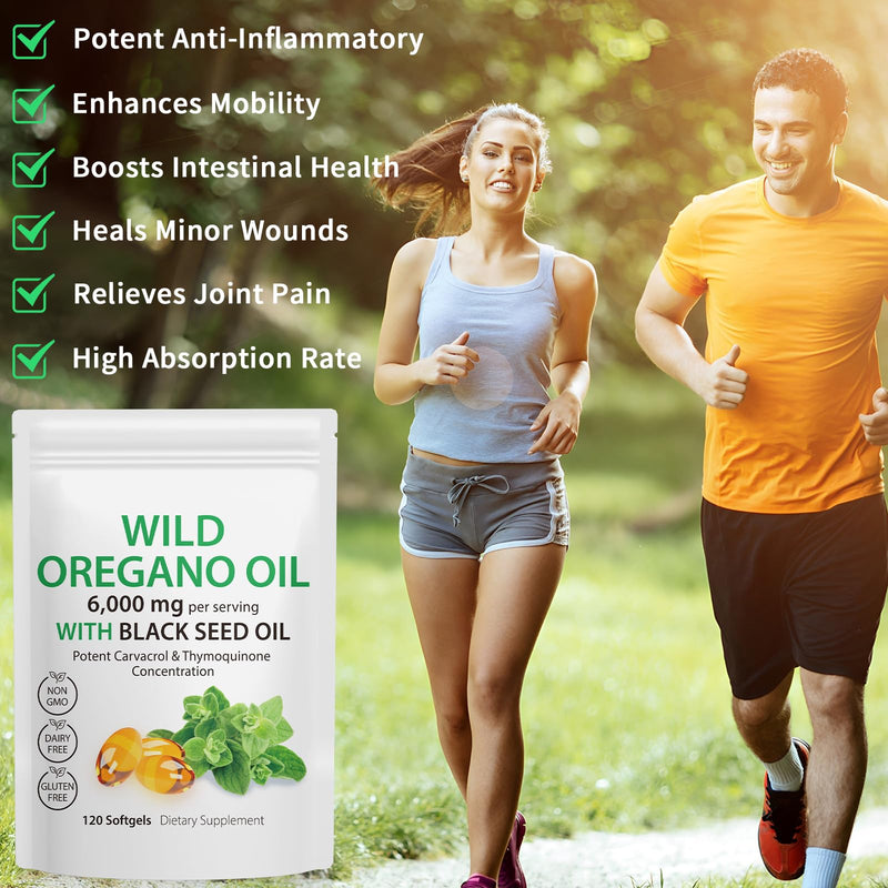 [Australia] - Oil of Oregano Softgels - Wild Oregano Oil 6,000mg with Black Seed Oil 200mg Capsules, 120 Count, Potent Carvacrol & Thymoquinone, Non-GMO, Dairy Free, Gluten Free 