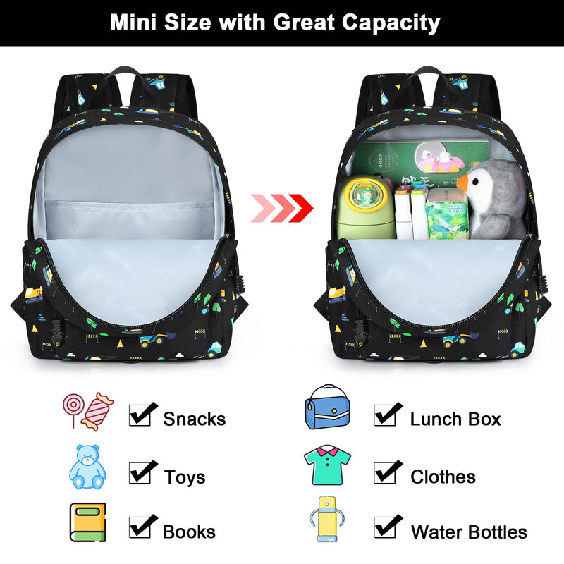 [Australia] - Accmor Toddler Backpack Leash, Mini Child Backpack with Anti Lost Wrist Link, Cute Kids Backpack Walking Harness for Outdoor Travel, Adorable Excavator Backpack Tether for Baby Boys Girls Ages 1-3 Black/Excavator, Black Link 