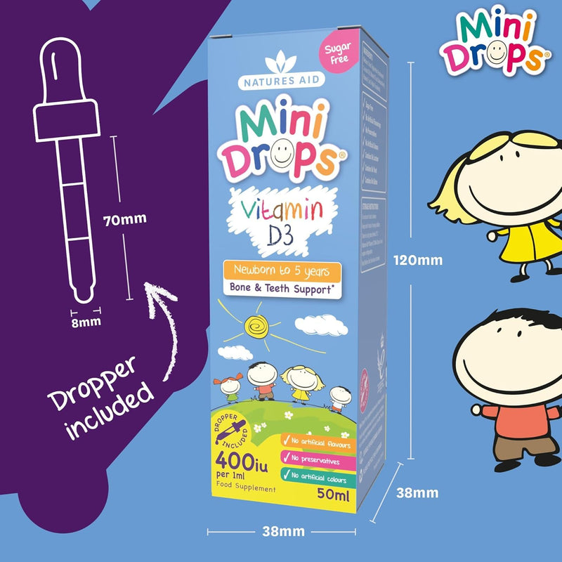 Natures Aid Vitamin D3 Drops, Bone Health, Immune Health, Infants and Children, Sugar Free, 50 ml (Pack of 6)
