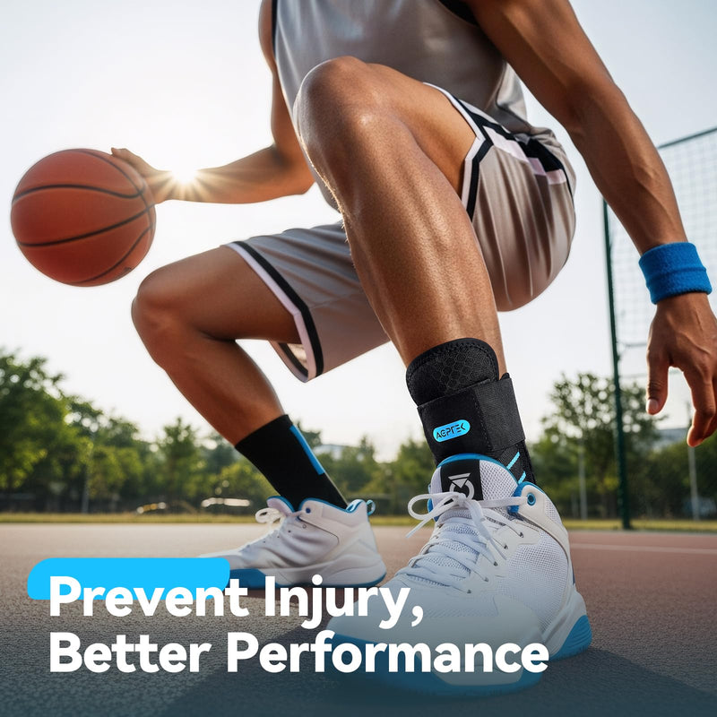 [Australia] - AGPTEK Ankle Brace for Women Men, Adjustable Lace-Up Ankle Support with Removable Splints for Sprained Ankle, Injury Recovery, Ankle Stabilizer Wrap for Basketball Volleyball Sports, Blue, M Medium 