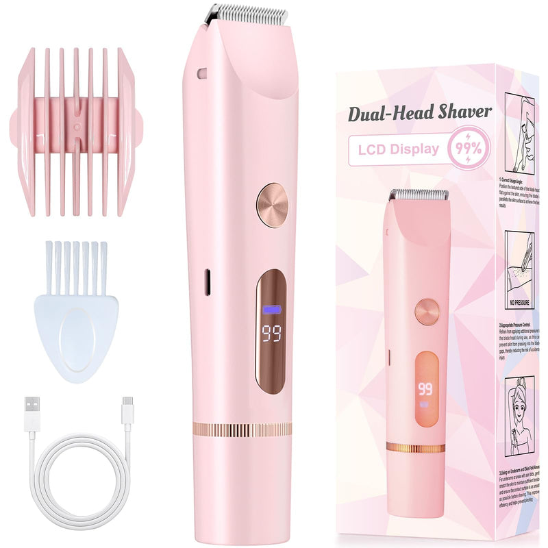 Bikini Trimmer for Women,IPX7 Waterproof Rating for Wet and Dry Use,Rechargeable,Electric Razors for Women,2 in 1 Dual Blade,for Use on The Face, Underarms, Bikini Area and Legs. (Pink) Pink