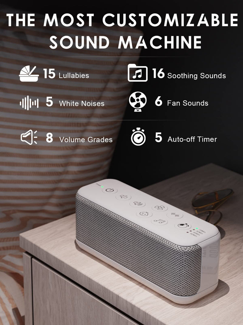 [Australia] - OnLyee Sound Machine for Adults, USB Rechargeable White Noise Machine for Office Privacy & Noise Canceling, 42 Soothing Sound with Lullabies & Fan Sounds, Auto-Off Timer & 8-Level Volume Control Gray 