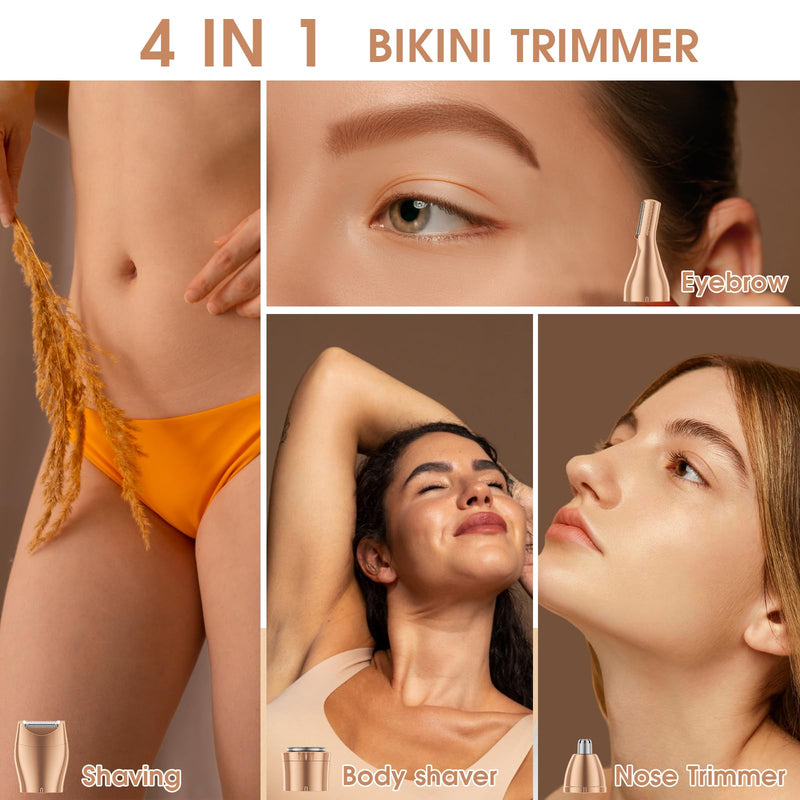 [Australia] - Bikini Trimmer & Hair Clippers for Women - Waterproof Electric Razor and 4 in 1 Bikini Shaver Set, Deluxe Hair Trimmer, Wet/Dry Body Shaver for Nose Eyebrows Beard Pubic Hair, White 