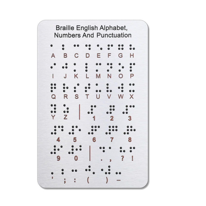 Braille Alphabet Board, Aluminum Letter Fingerboard Portable Carved Dots Numbers Board Braille Gifts Alphabet Chart Visually Impaired Products for Blind People Beginners Teaching Aid (Sliver)