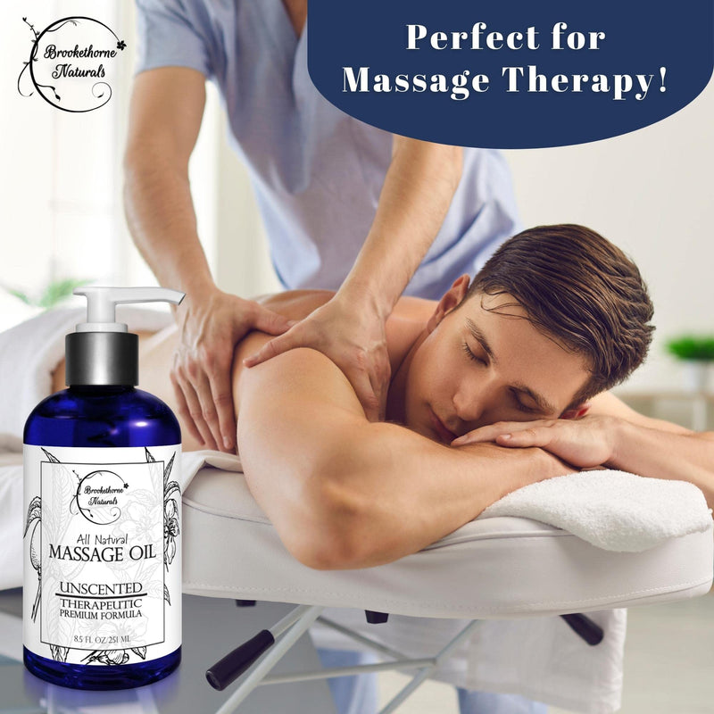 [Australia] - Unscented Massage Oil for Massage Therapy – 100% Natural Body Massage Oil with Sweet Almond, Grapeseed & Jojoba Oil for Premium Glide – Pure Carrier Oil Blend for Aromatherapy – Brookethorne Naturals 8.5 Fl Oz (Pack of 1) 