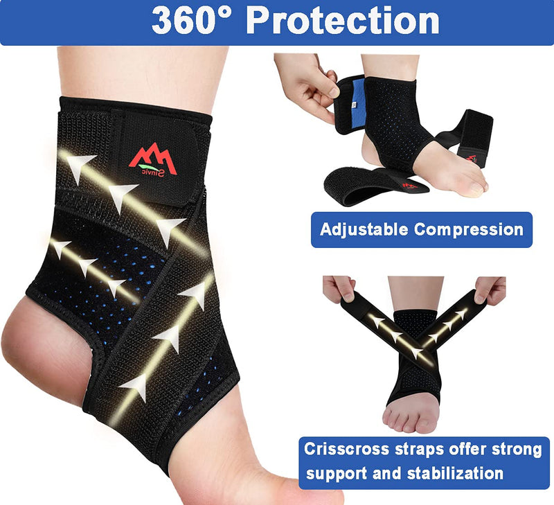 Ankle Brace, 2PCS Ankle Braces for Men & Women, Adjustable Compression Ankle Wrap Support for Ankle Protection, Breathable & Comfortable, Ankle Support Brace for Sprains, Sports Injuries and Recovery Small Classic Black