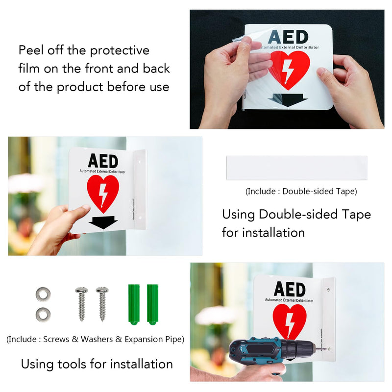 [Australia] - Faittoo AED Sign, AED Automated External Defibrillator with Down Arrow Sign, 6x6 Inches 90D Projection - Acrylic, 2 Pre-Drilled Holes, Includes Matching Screws, Use for Home Office/Business, 2 Pack 