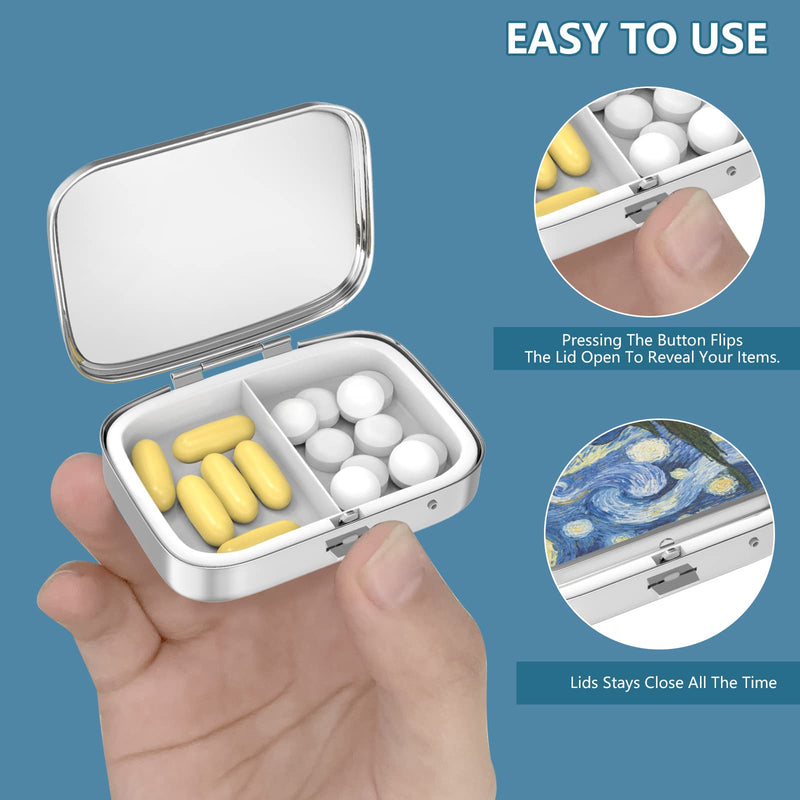 [Australia] - Pill Box 2 Compartment Medicine Pill Case,Portable Pill Box for Pocket or Purse Pill Box Decorative Metal Medicine Vitamin Organizer Unique Gift(Van Gogh Almond Blossom) 1 Piece 1-vincent Van Gogh Almond Blossom 