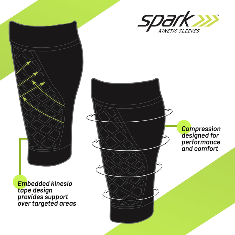 [Australia] - Spark Brownmed Kinetic Calf - Compression Calf Sleeve with Embedded Kinesiology Tape - Calf Brace for Running, Shin Splints & Cycling - Leg Compression Sleeve for Men & Women - Small 