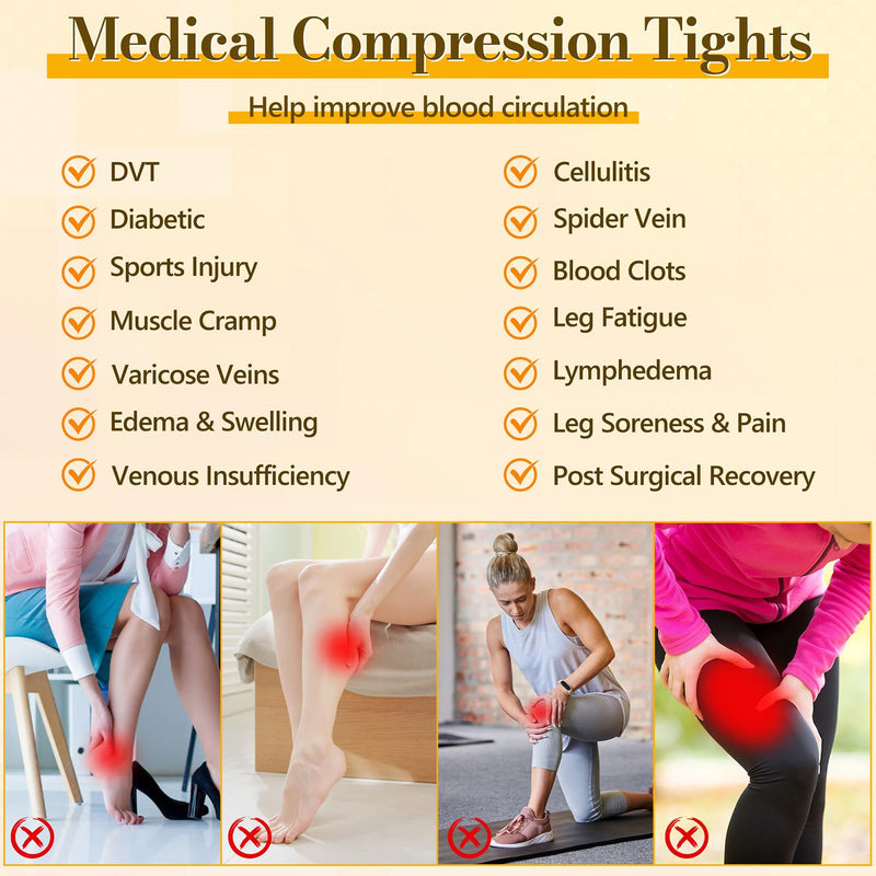 [Australia] - Medical Compression Pantyhose for Women Men, 20-30 mmHg Graduated Compression Tights, Closed Toe Compression Stockings, Support Hose, High Waist Compression Leggings for Varicose Veins, Edema Medium Black 