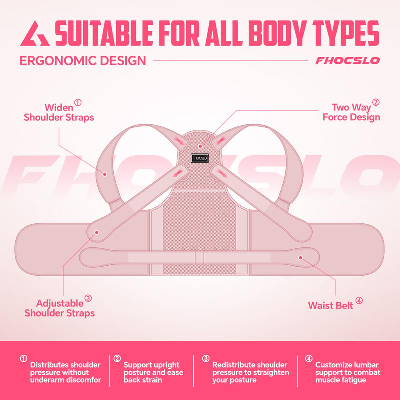 Back Brace Posture Corrector for Women and Men, Full Back Support Straps Straightener, Hunchback Improve Posture-Shoulder, Lumbar and Upper Lower Back Pain Relief (Pink, S) Pink Small