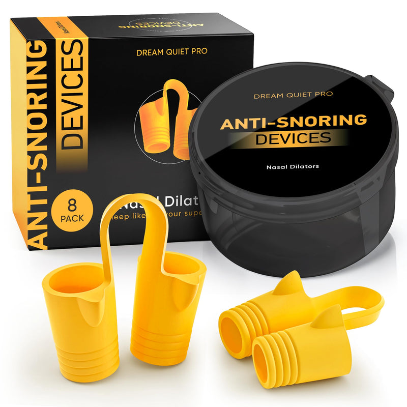 [Australia] - Anti Snoring Devices ‚Äì Nasal Dilators - Nose Clips for Snore Relief & Better Sleep ‚Äì Comfortable Silicone Snore Stopper ‚Äì Anti Snoring Nose Vents ‚Äì 8 Pack + Travel Case 12 Yellow 