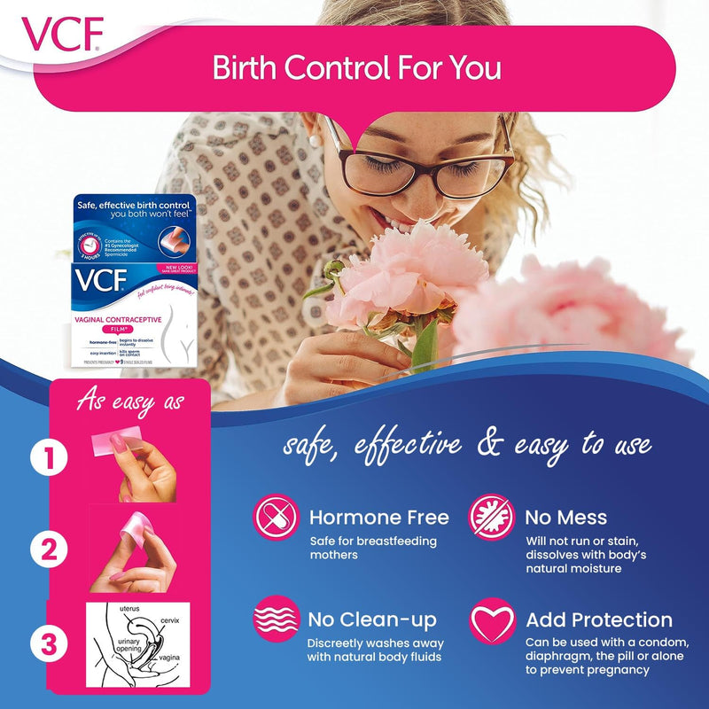 [Australia] - VCF Vaginal Contraceptive Film with Spermicide, 1 Box of 9 Prevents Pregnancy, Nonoxynol-9Kills Sperm on Contact, Hormone-Free, Easy to Use, Unnoticeable, 9 Total 9 Count (Pack of 1) 