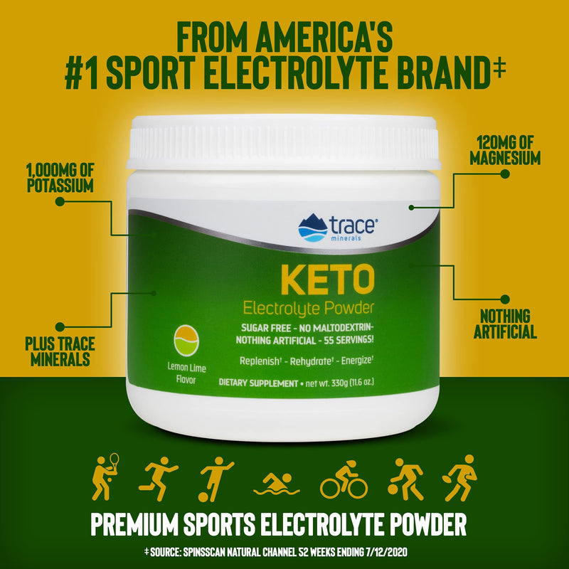 [Australia] - Trace Minerals | Keto Electrolyte Powder Drink Mix | Sugar Free | Promotes Energy and Endurance | Gluten Free, Vegan | Natural Lemon Lime | 55 Servings 