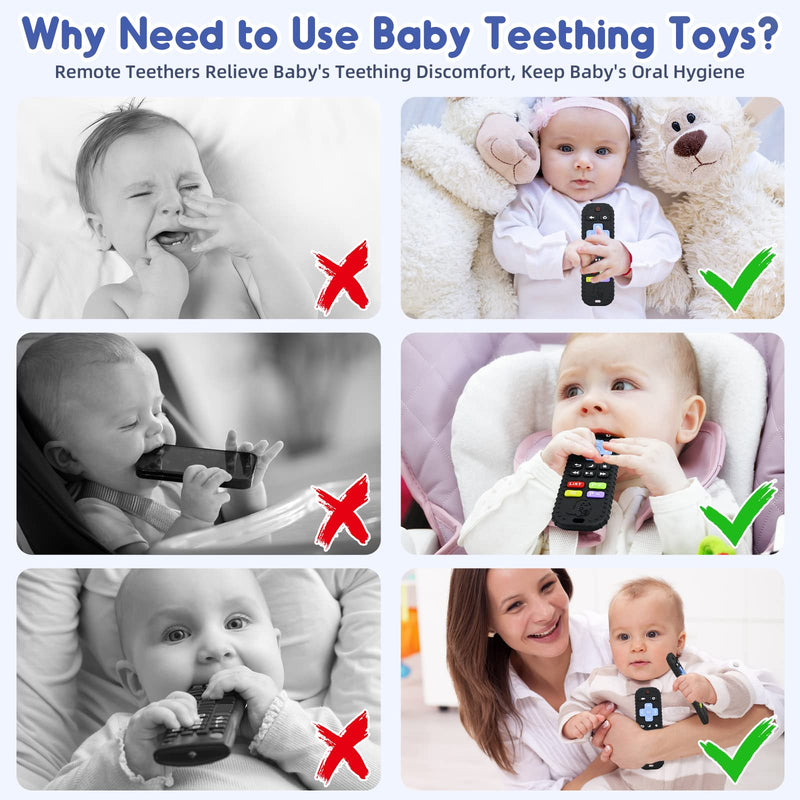 Teething Relief Teethers Toys for Babies 3-6 12 Months Gifts, Silicone Remote Control Baby Teether Bath Toys for 3 6 9 Months Newborn Infant Boy Girl Autism, Food Grade Silicone Sensory Toys, Black