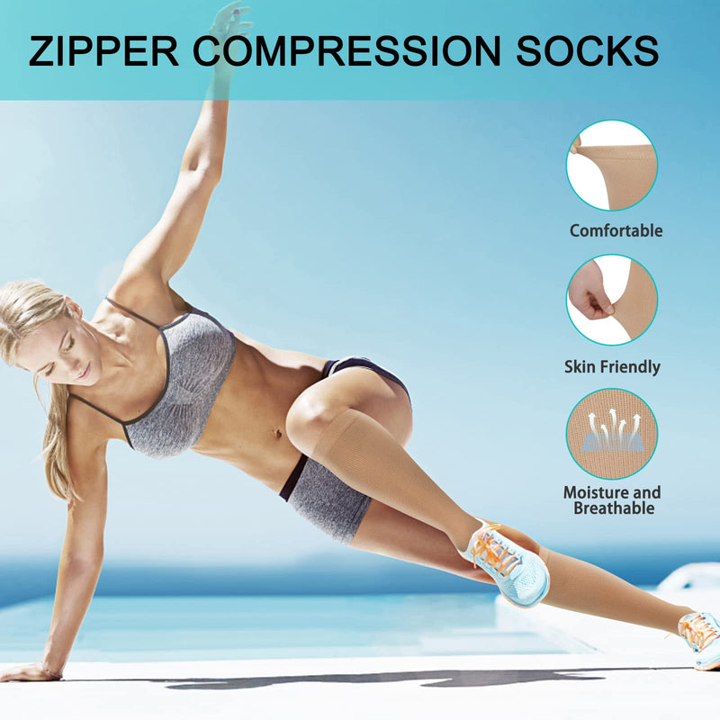 2 Pairs Zipper Compression Socks, 15-20 mmHg Closed Toe Compression Stocking with Zipper for Women and Men Multicolor Small-Medium