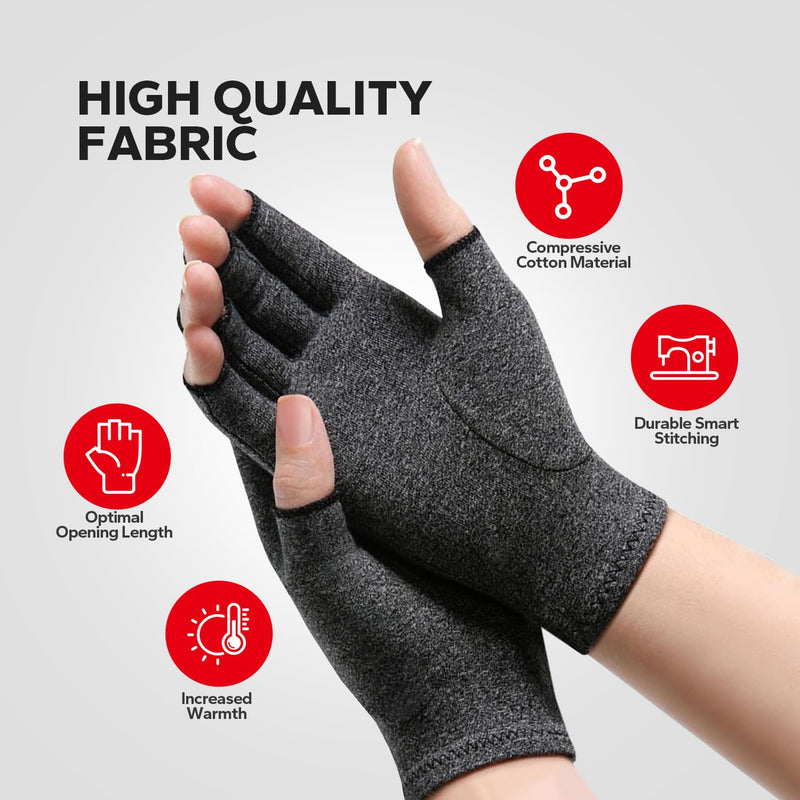 [Australia] - Fingerless Compression Gloves (1 Pair), Cotton Arthritis Gloves Women Men, Arthritis Pain Relief Gloves, Hand Compression Gloves Arthritis for Carpal Tunnel, Rheumatoid, Tendonitis Medium Grey 