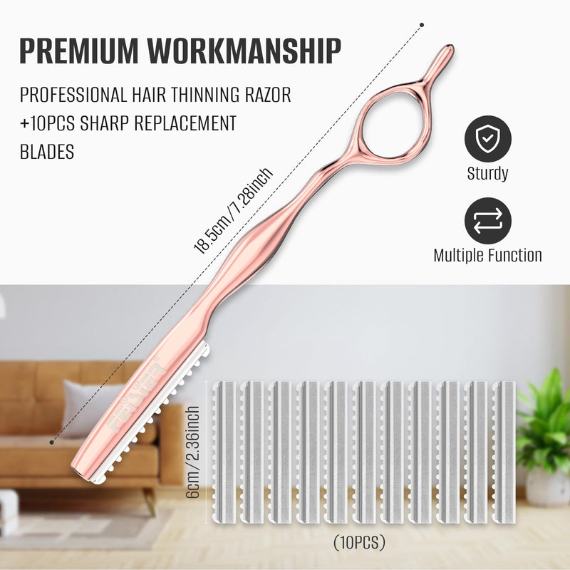 [Australia] - Hair Razors for Cutting Hair, Professional Hair Styling Texturizing Razor, Stainless Steel Hair Thinning Razor Kit with 10 Replacement Blades, Premium Hair Cutting Tool for Salon and Home 