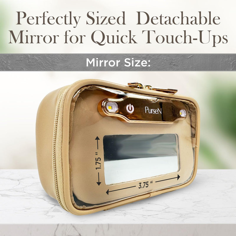 OFT 2024 LITTMINI Lighted Mirror Case - Small Makeup Bag with Detachable Mirror & Multiple Pouches for Organization - Vegan Leather, Mini Makeup Bag Ideal for Travel & Everyday Essentials (Nude) Nude