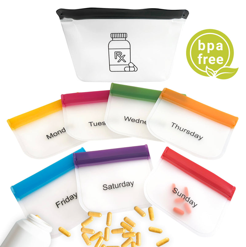 8 Day Pill Pouch Organizer – AM PM Medicine Organizer & Travel Pill Case Set, Large Weekly Pill Dispenser & Holder, Vitamin Box for Medication, Pills, Dose & Small Items 8