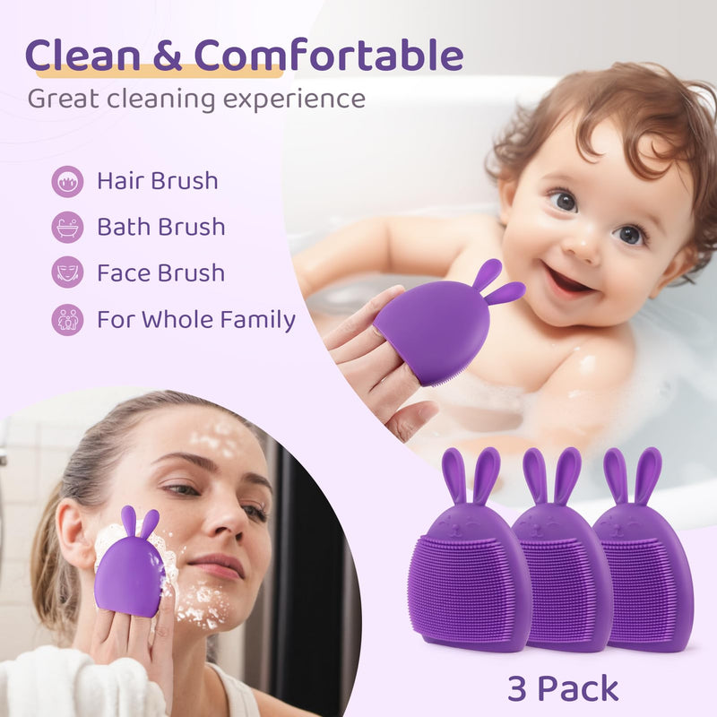 [Australia] - Deluxe Baby Bath Brush 3-Set | Skin-Invigorating Silicone Scrubbers | Multi-Functional Exfoliator for Baby Eczema & Dry Skin Care 