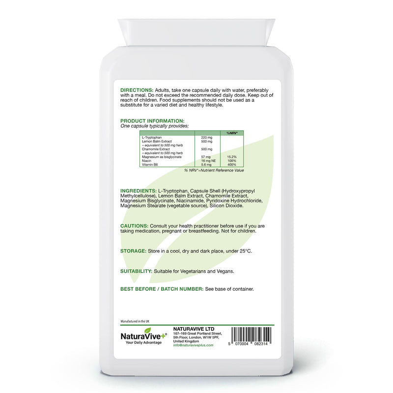 L-Tryptophan Complex 120 Capsules | One a Day | with Vitamin B6, Niacin and Magnesium | Food Supplement