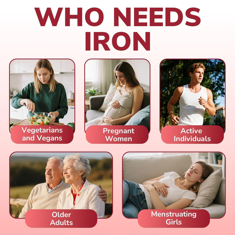 Vitalibre Iron Supplement for Women & Men, 65 mg, Ferrous Sulfate, Vitamin C, D3, B6, B12, Folate, Beet Root, Spinach, Pumpkin Seeds, Nettle, for Red Blood Cell & Energy Production, 60 Tablets 60 Count (Pack of 1)