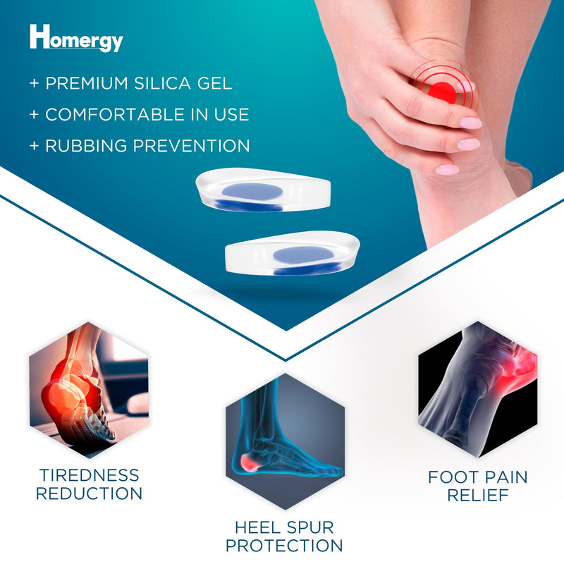 [Australia] - Gel Silicone Heel Cups/Pads - 2 Pack Heel Lifts for Achilles Tendonitis, Shoe Wedge Inserts for Plantar Fasciitis, Sore Heel, Bone Spur, Foot Pain Relief Support, Comfort Cushion Insoles for Women/Men 1 Pair Blue Size M (Men 4.5-9.5, Women 6-11) 