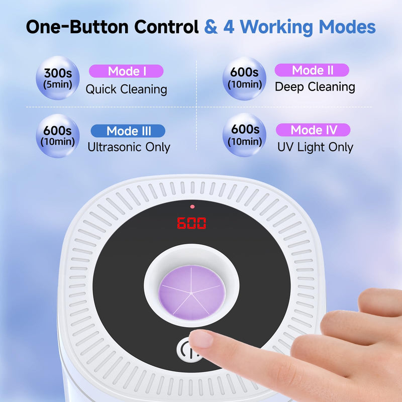 [Australia] - Ultrasonic Retainer Cleaner Machine, 45kHz Dental Cleaning Pod for Denture, Aligner, Nightguard, Mouth Guard, Toothbrush, Jewelry, with Digital Timer, 200ML & 4 Modes for All Dental Appliances S White 