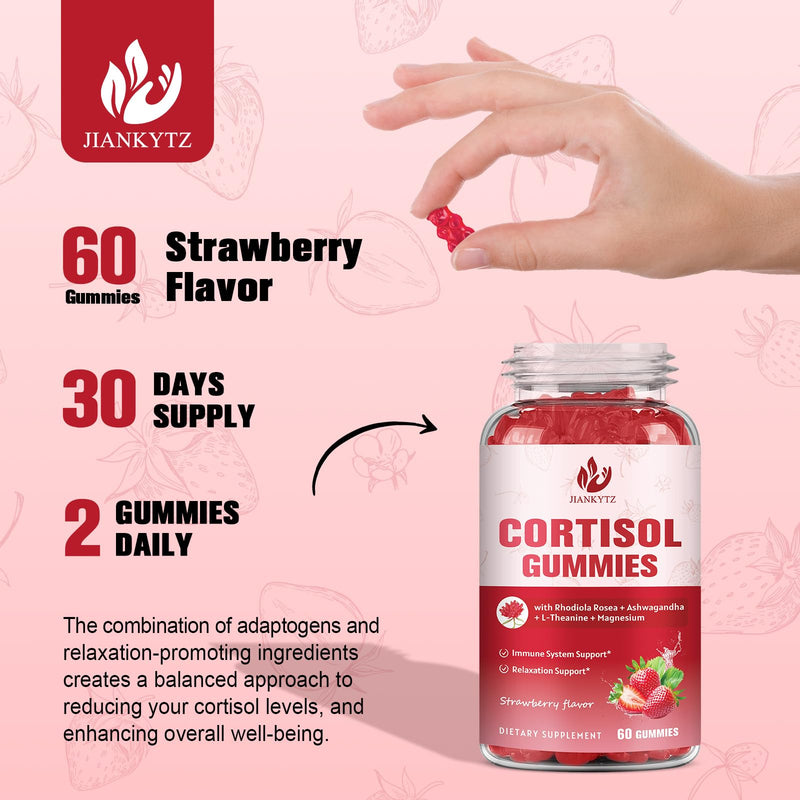 Cortisol Gummies for Women with Ashwagandha, Rhodiola Rosea, L-Theanine, Magnesium, Vitamin D3 for Zzz Support, Balanced Cortisol, Vegan, 60 Gummies 60 Count (Pack of 1)