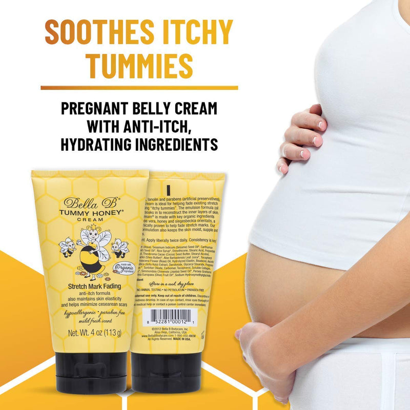[Australia] - BELLA B NATURALS Tummy Honey Cream 4oz - Bella B Tummy Cream For Fading Stretch Marks - Pregnancy Cream To Prevent Stretch Marks - Stretch Marks Cream For Pregnancy - Pregnancy Stretch Mark Prevention 