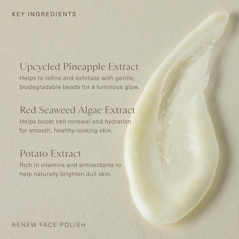 Renew Face Polish, Vitamin-Rich Facial Scrub, 1.7oz | Face exfoliator with pineapple extract & red seaweed algae, biodegradable, for sensitive-feeling skin 3.4 Fl Oz (Pack of 1) Multicolor