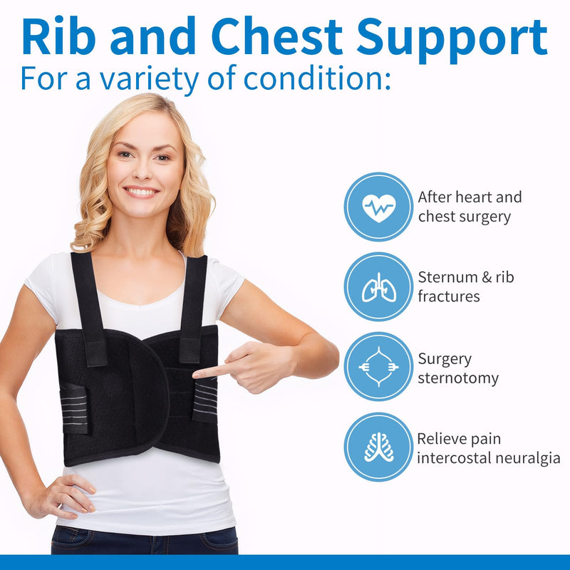 Rib Brace Broken Rib Belt,Elastic Rib Support Brace for Men and Women's Chest,Suitable for Rib Fractures,Dislocations,and Sternum Injuries,Reducing Chest Pain and Rib Pain(Black，M) Medium Black