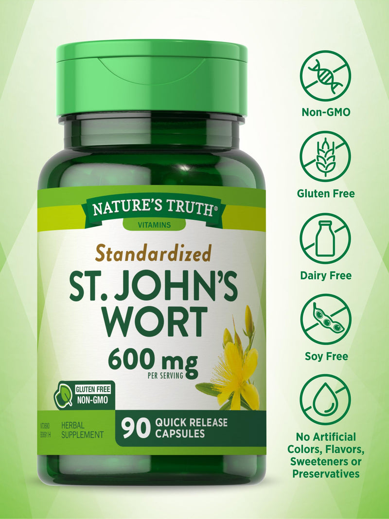 [Australia] - St Johns Wort Capsules | 600mg | 90 Count | Standardized Extract | Non-GMO & Gluten Free Supplement | by Nature's Truth 