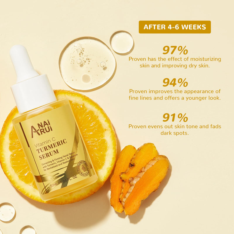 ANAI RUI Turmeric Vitamin C Face Serum, 1.05 FL.OZ | Glowing Turmeric Facial Serum, Anti-Aging Facial Serum for Wrinkles, Evening Tone, Moisturizing