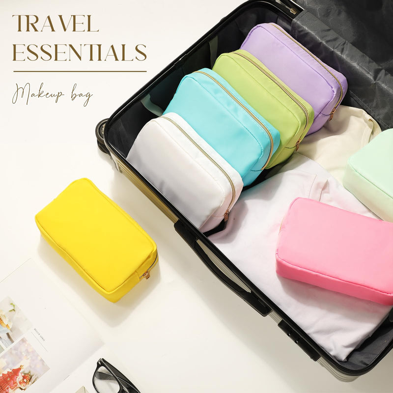 10 Pcs Nylon Makeup Bag Preppy Cosmetic Pouch,Macaron Color | Travel Toiletry Bag with Zipper, Waterproof Makeup Organizer, Big Capacity, for Women Bridesmaid Gift macaron Color