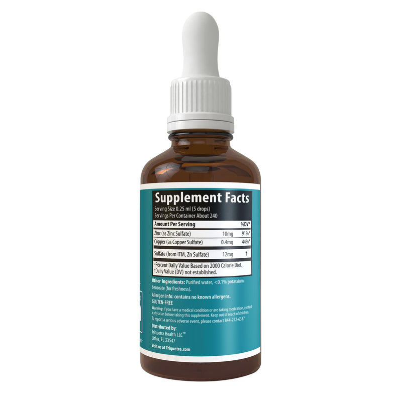 [Australia] - Ionic Zinc Plus Copper Liquid Concentrate 240 Servings, Glass Bottle, Vegan - Balanced Ratio of Zinc Copper - Supports Immunity, Brain Thyroid (2 oz.) 