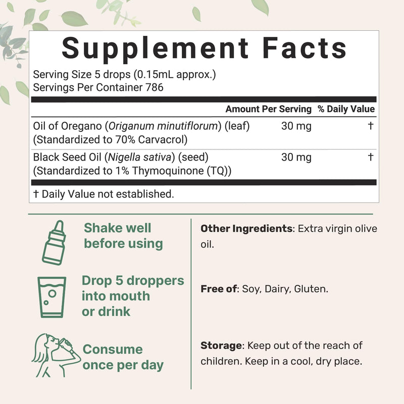 [Australia] - Oil of Oregano with Black Seed Oil, 4 fl oz | 2-in-1 Dropper | High Potency Liquid Drops with Carvacrol & Thymoquinone | Immune Support | Natural Herbal Supplement | Vegan, Plant Based, Non-GMO 