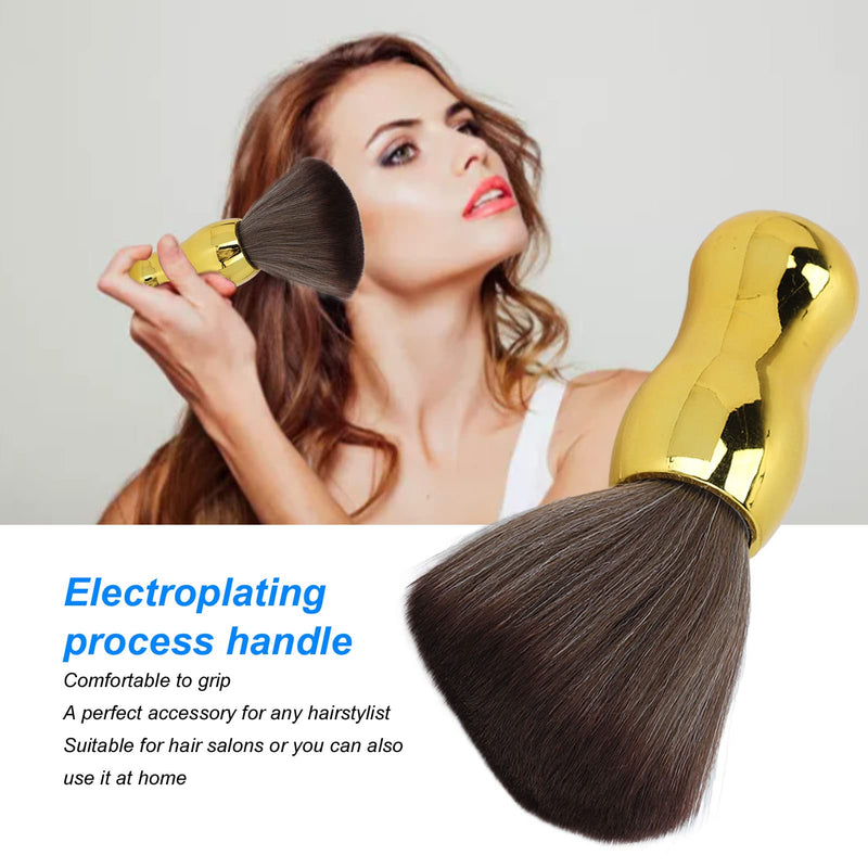 Hair Cut Neck Duster Barber Neck Hair Duster Brush, Barbershop Hair Sweeping Cleaning Brush for Face Neck, Soft Thick Nylon Hair Debris Dusting Brush Make up Brush with Gold Handle