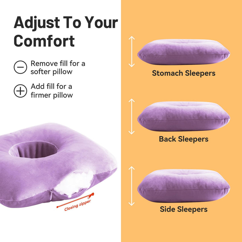 [Australia] - Ear Piercing Pillow for Side Sleepers with Ear Inflammation & Pressure, Soft Velvet Adjustable Ear Guard Pillow with Removable & Washable Cover (Lavender, Pillow & Cover) Lavender 